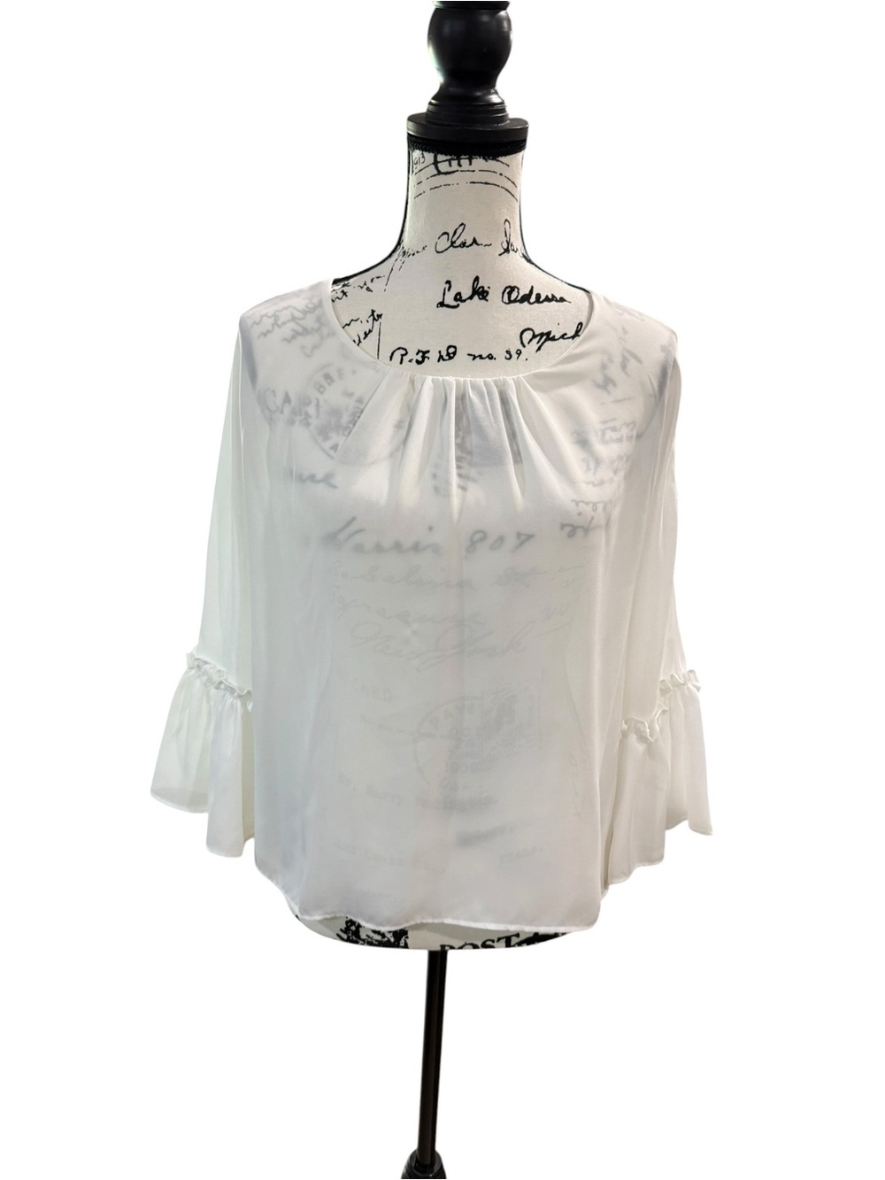 Shinestar Chiffon Ruffle Bell Sleeve Blouse white Size Large